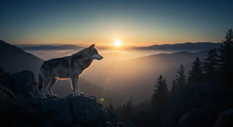 Wolf at Sunrise 4K