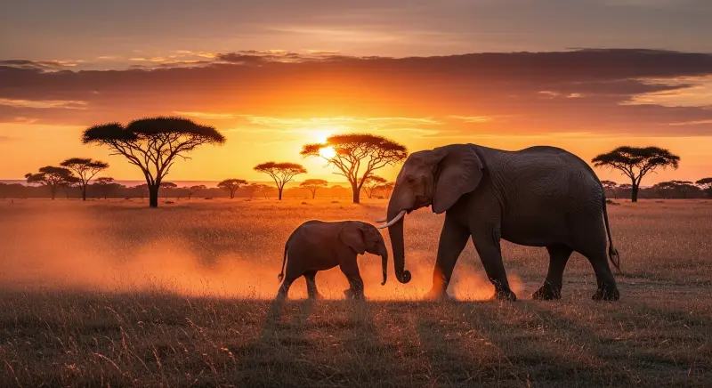 Sunset and elephants 4K