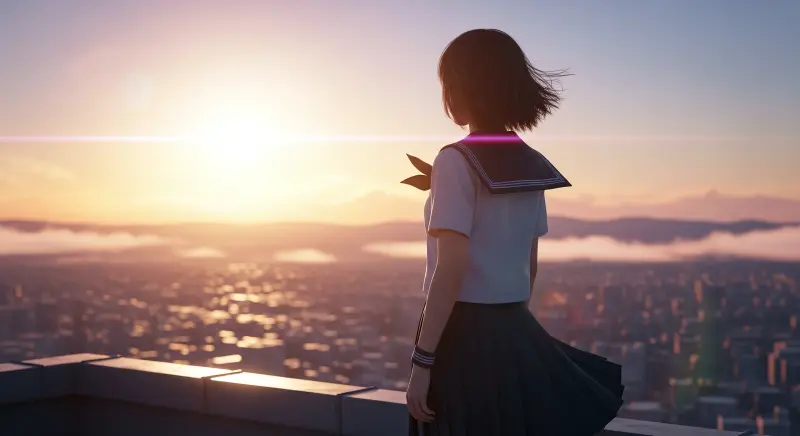 Anime Girl Sunset Horizon 4K