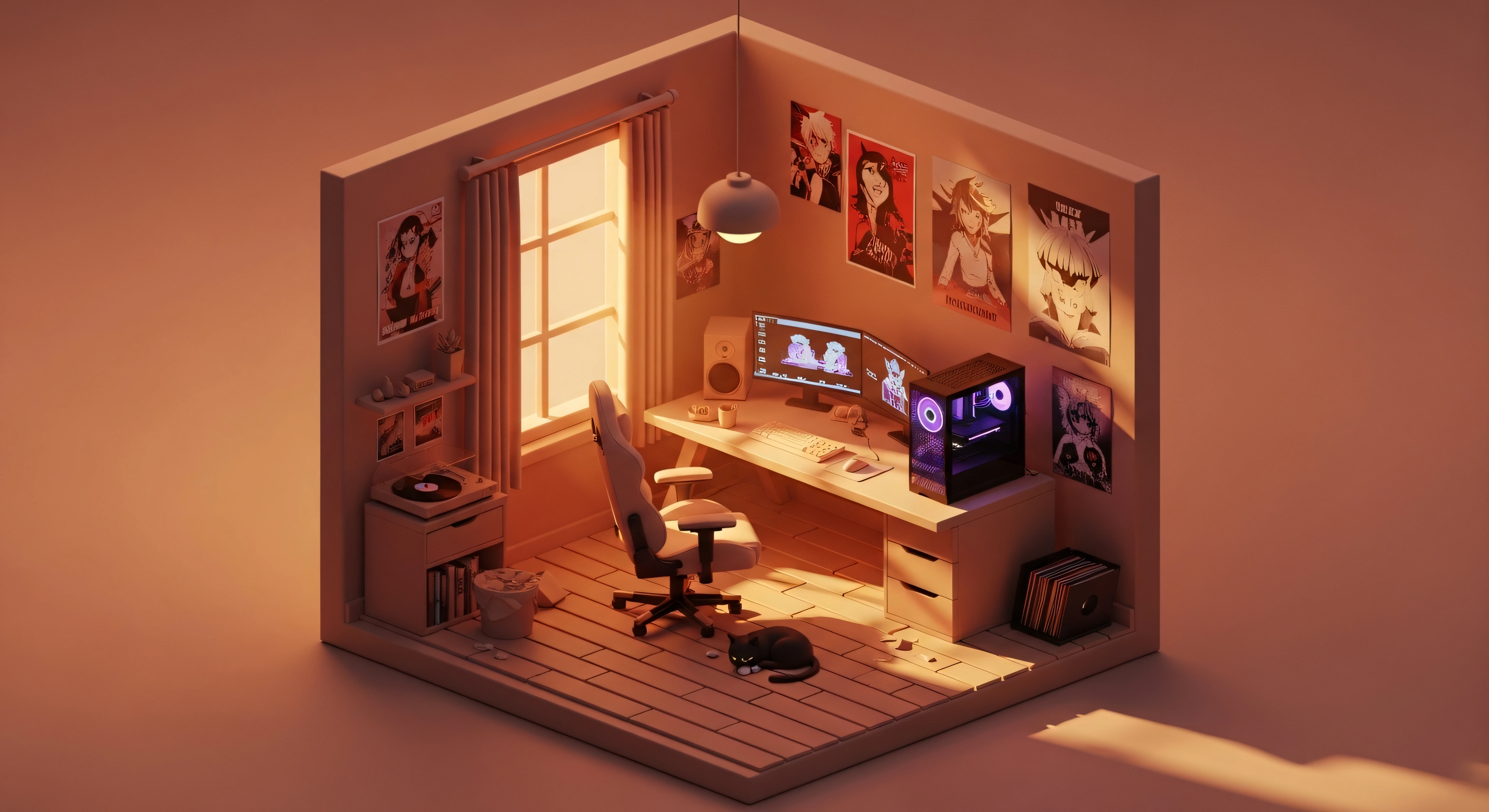 Orange Isometric Room 4K