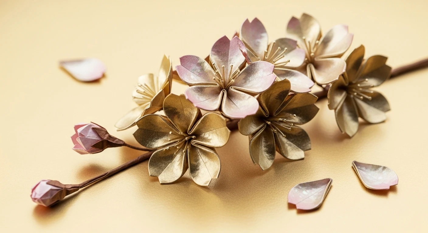 Golden Leaf Handmade Origami Flowers 4K