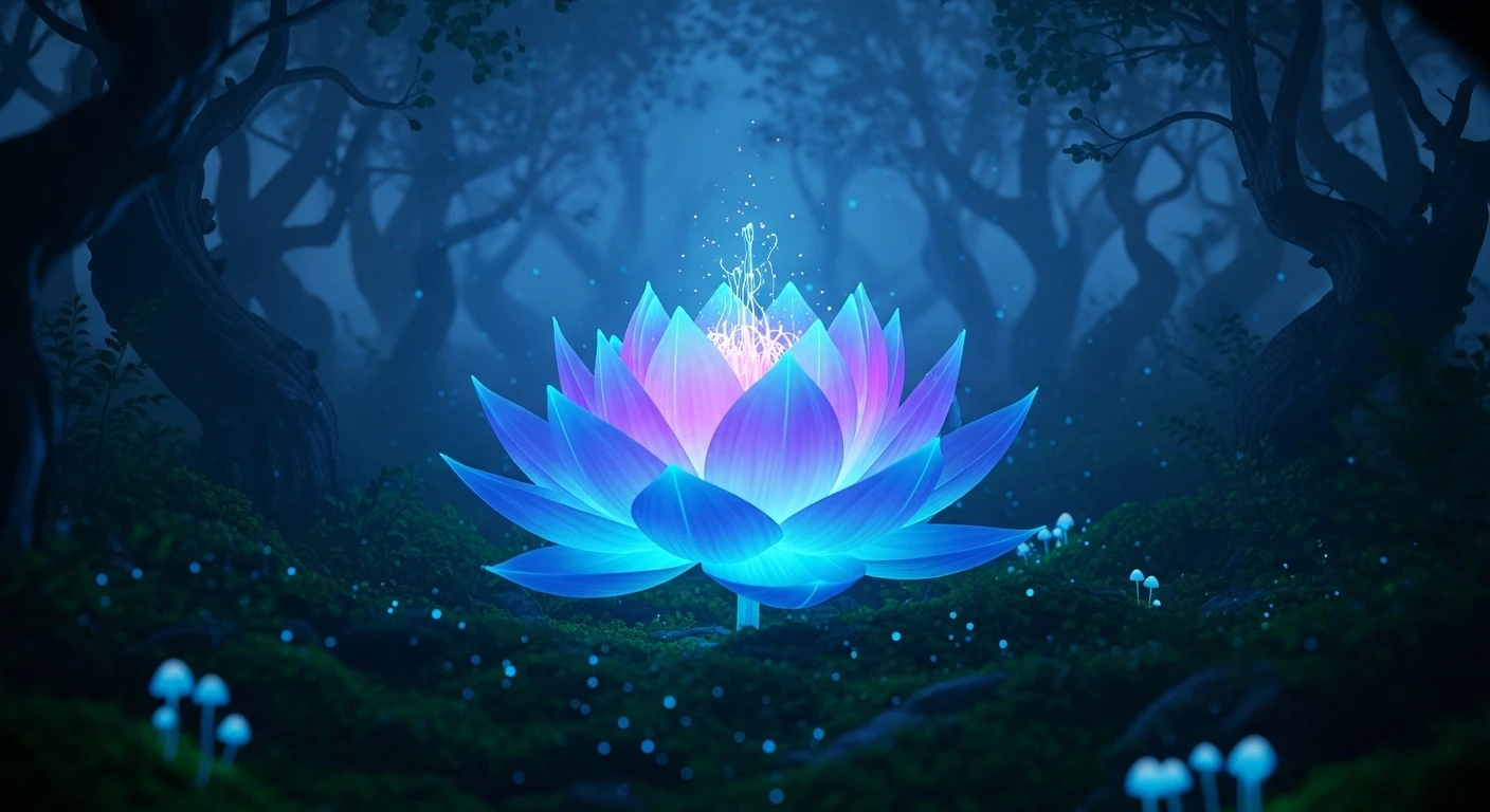 Glowing Neon Lotus in Mystic Forest 4K