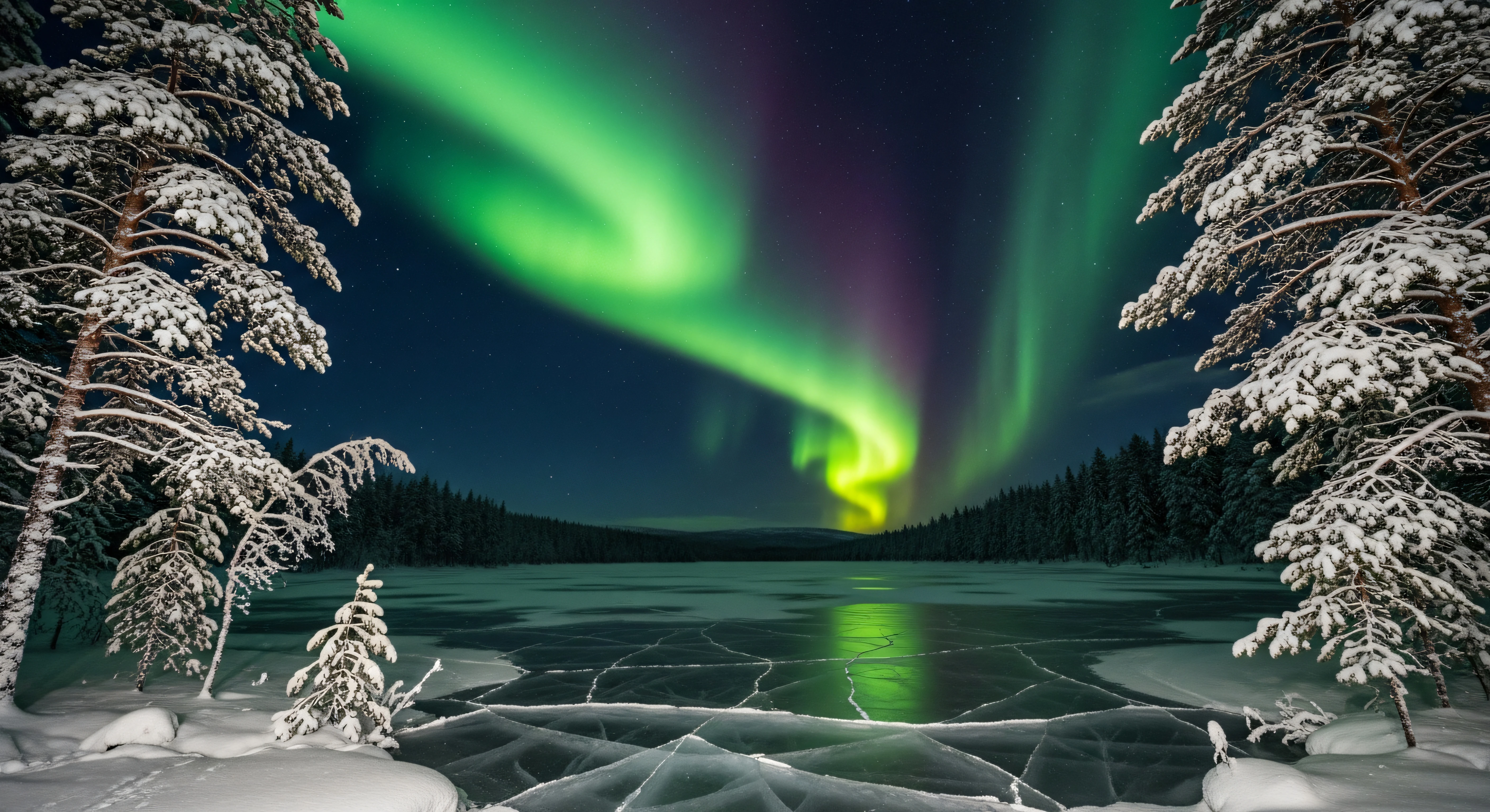 Aurora Borealis Over Frozen Lake 4K