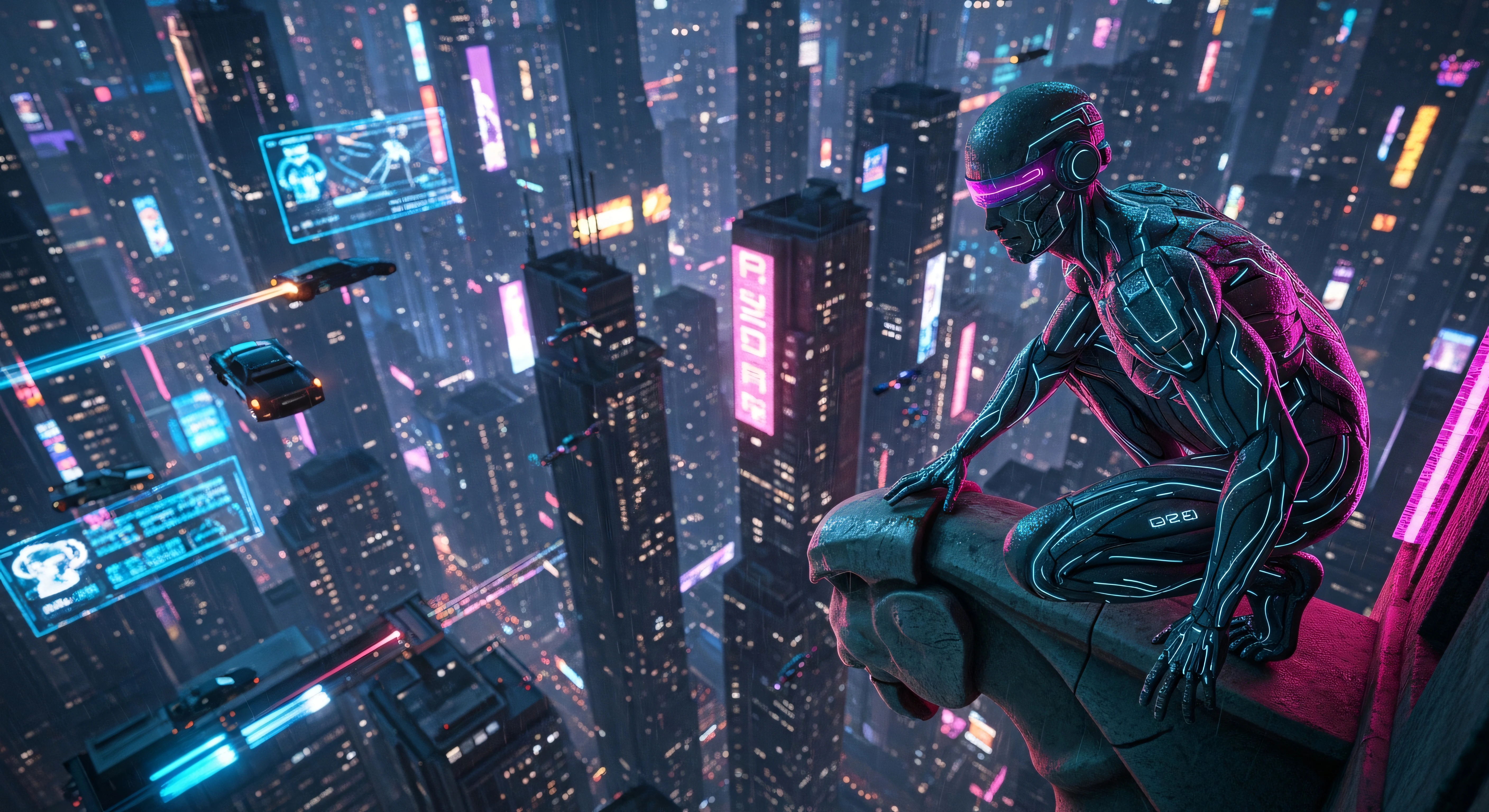 Cyberpunk City Watcher 4k