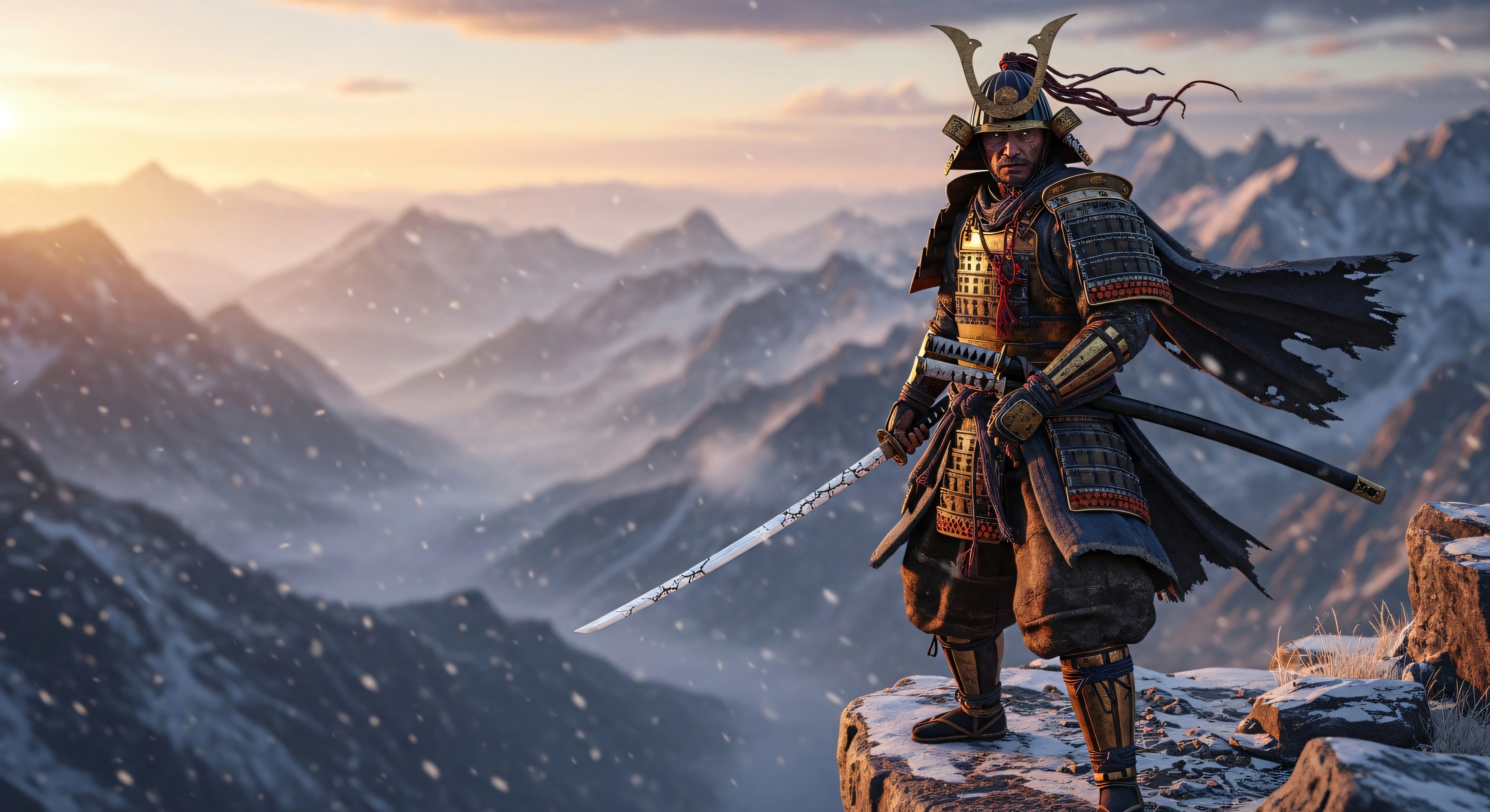 Snowy Peak Samurai 4k